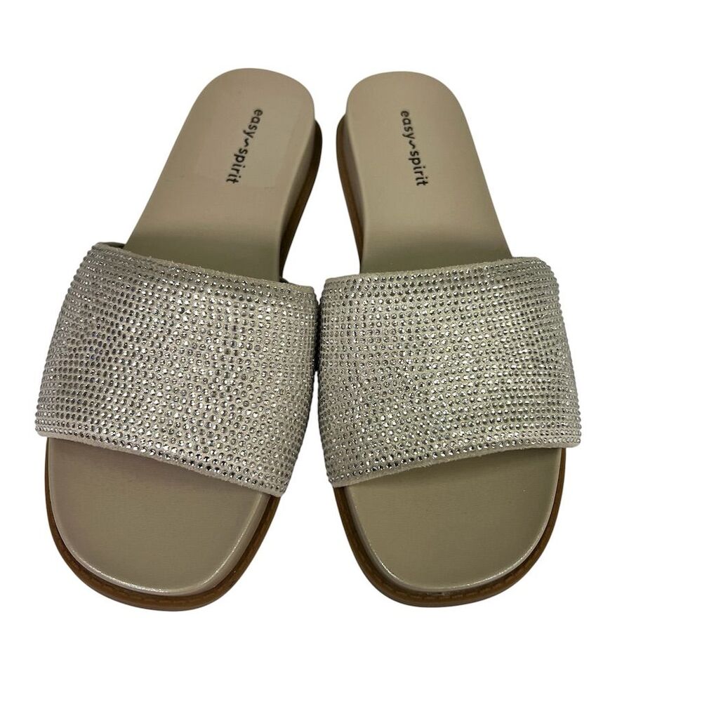 Easy Spirit Women's Beige Flats Size 7M Crystal Embellished Slide